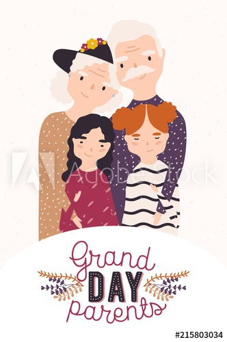 Elegant elderly couple embracing their grandchildren Elegant elderly couple embracing their grandchildren