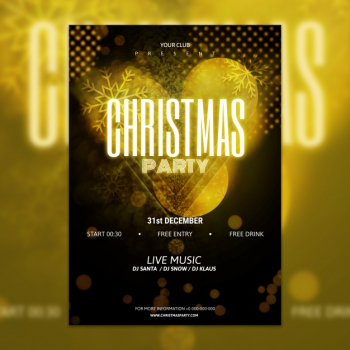 Elegant golden and black christmas party poster mockup Free Psd