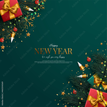 Elegant new year background in green and gold colors.