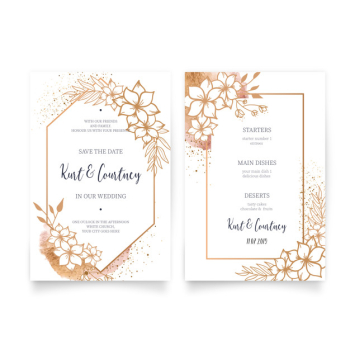 Elegant wedding invitation & menu with golden ornaments Free Vector Elegant wedding invitation & menu with golden ornaments Free Vector