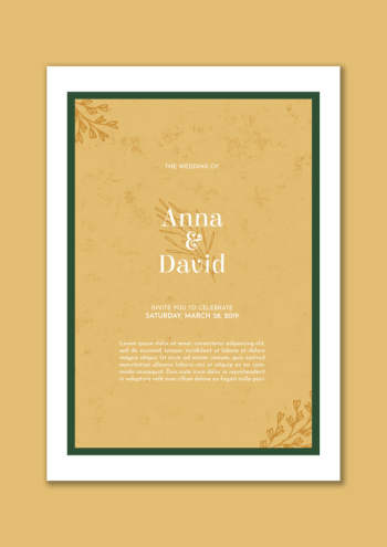 Elegant wedding invitation with green frame and golden leaves Free Psd