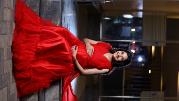 Elegant Woman in Red Evening Dress Elegant Woman in Red Evening Dress