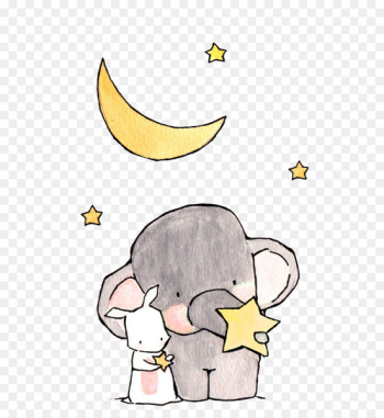 Elephant Drawing Cartoon Illustration - The Elephant and the White Rabbit 