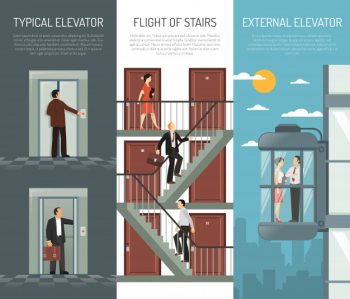 Elevator escalator stairs vertical banner set Free Vector