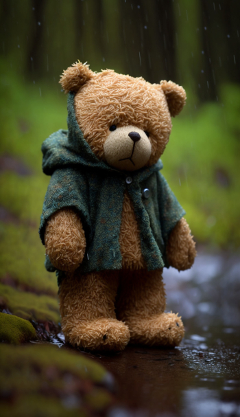 Emo teddy bear lost in a forest in the rain Emo teddy bear lost in a forest in the rain