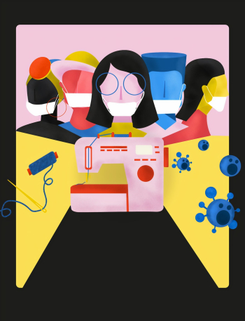 Empowerment to help others. Making masks for those in need. Image created by Guilherme Santiago. Submitted for United Nations Global Call Out To Creatives - help stop the spread of COVID-19.