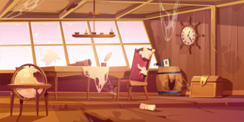 Empty abandoned old pirate ship room Free Vector