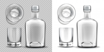 Empty bottle and shot glass side and top view set. Free Vector Empty bottle and shot glass side and top view set. Free Vector