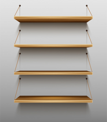 Empty wooden bookshelves on wall shelves for books Free Vector Empty wooden bookshelves on wall shelves for books Free Vector