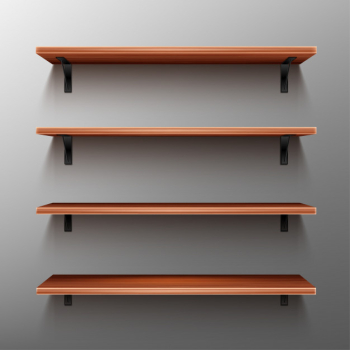 Empty wooden shelves on gray wall Free Vector Empty wooden shelves on gray wall Free Vector