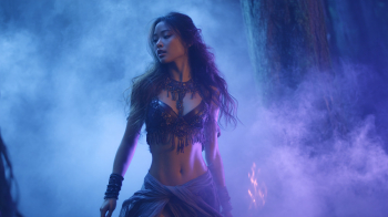 Enchanting Forest Dance: Ethereal Woman in Mystical Fog Enchanting Forest Dance: Ethereal Woman in Mystical Fog