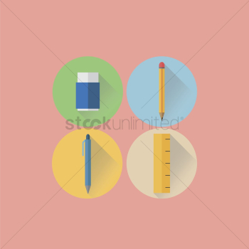 Eraser, pencil, pen and ruler icon