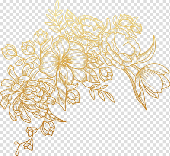 Euclidean Flower, painted golden flowers, brown floral illustration transparent background PNG clipart