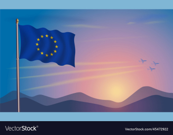 european union flag in the morning sun