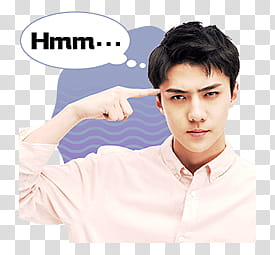 EXO LINE STICKERS, man thinking with speech cloud illustration transparent background PNG clipart