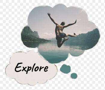 Explore speech bubble, carefree man | Free PNG - rawpixel