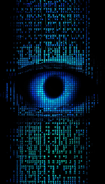 Extreme close up of a cybernetic eye glitching into dot matrix Extreme close up of a cybernetic eye glitching into dot matrix
