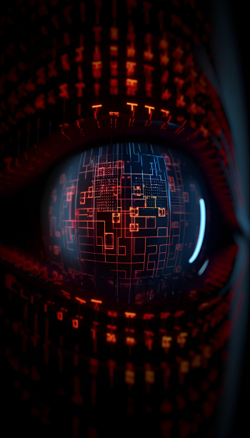 Extreme close up of a cybernetic eye glitching into dot matrix Extreme close up of a cybernetic eye glitching into dot matrix