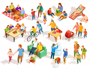 Family isometric icons set Free Vector Family isometric icons set Free Vector