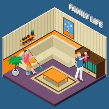 Family life isometric composition Free Vector