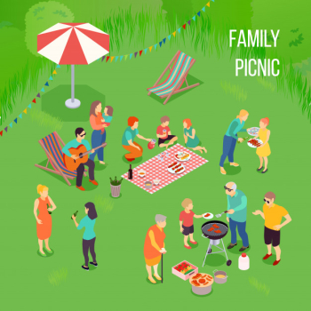 Family picnic isometric composition Free Vector Family picnic isometric composition Free Vector