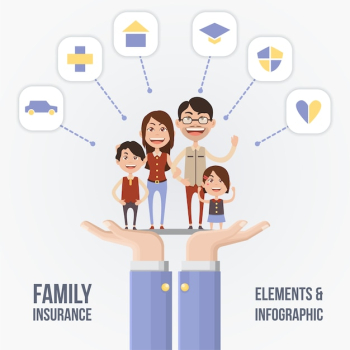 Family with insurance elements infographic Family with insurance elements infographic