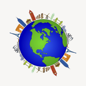 Famous landmarks clipart, globe illustration. | Free Photo - rawpixel