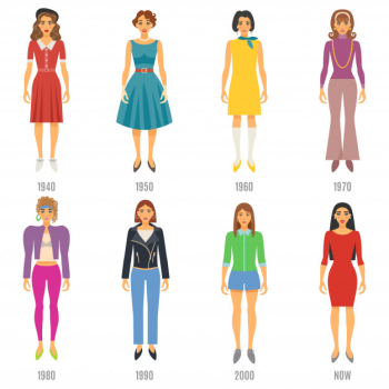 Fashion evolution characters set Free Vector Fashion evolution characters set Free Vector