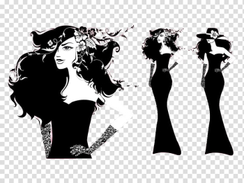 Fashion illustration Model Female, black and white model transparent background PNG clipart