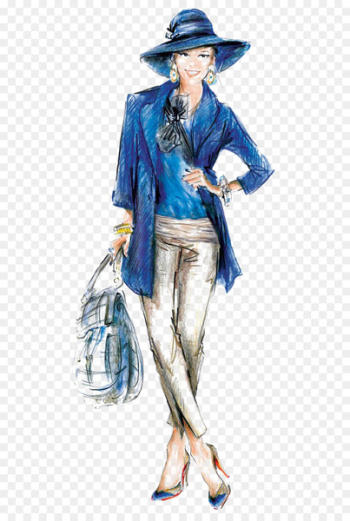 Fashion sketchbook Fashion illustration Drawing Illustration - Woman blue dress 