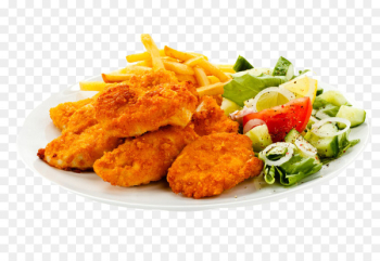Fast food Chicken nugget French fries Fried chicken - Fried chicken, french fries with tomato and vegetables 