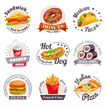 Fast food labels set Free Vector Fast food labels set Free Vector