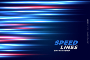Fast speed lines motion with glowing blue and red lights background Free Vector