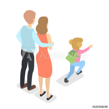 Father and mother looking at running daughter Father and mother looking at running daughter