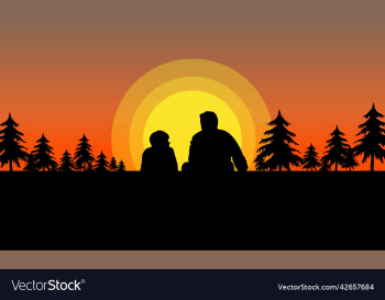 father and son sit at sunset time flat design father and son sit at sunset time flat design