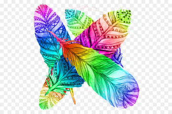 Feather Color gradient Euclidean vector - Hand painted color gradient feather 