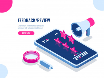 Feedback and review on mobile application, recommendation message, reputation on the internet