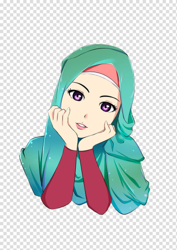 Female anime character, Hijab Cartoon Islam Muslim Drawing, hijab transparent background PNG clipart