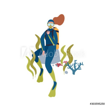 Female diver flat vector character illustration Female diver flat vector character illustration