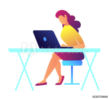 Female programmer working on laptop at her office desk vector illustration Female programmer working on laptop at her office desk vector illustration