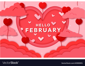 festive hello february design with clouds