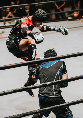 Fighter Doing Flying Kick