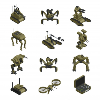 Fighting robots isometric icons Free Vector Fighting robots isometric icons Free Vector