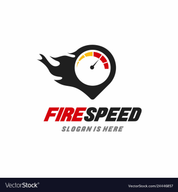 Fire speed logo with pin and speed meter design vector image Fire speed logo with pin and speed meter design vector image