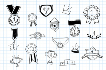 First place winner doodles collection vector First place winner doodles collection vector
