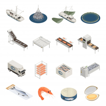Fish industry icons collection Free Vector Fish industry icons collection Free Vector