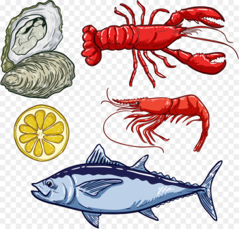 Fish Lobster Seafood Illustration - Vector red lobster and fish 