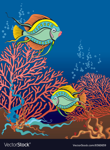 Fish Swimming Amongst Coral vector image Fish Swimming Amongst Coral vector image