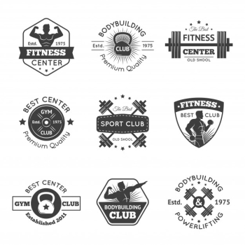 Fitness gym emblems set Free Vector Fitness gym emblems set Free Vector