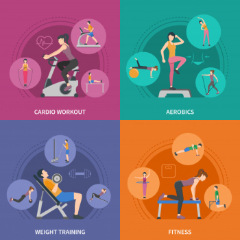 Fitness gym training characters set Free Vector Fitness gym training characters set Free Vector